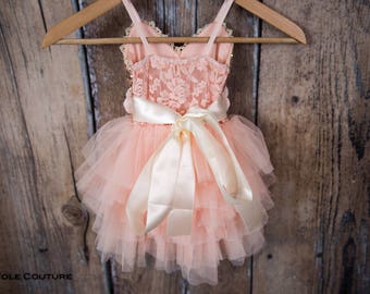 Rose Gold Flower Girl Dress, Peach Blush Tulle Party Dress, Dusty Mauve Boho Chic Beach Wedding Dresses, Cake Smash Toddler Outfit