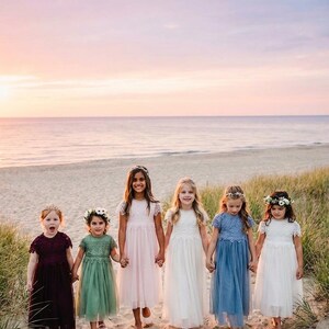 Sienna witte boho bloemenmeisjesjurk, kanten lijfje tule rok voor feest, rustiek gehaakte trouwjurk afbeelding 5