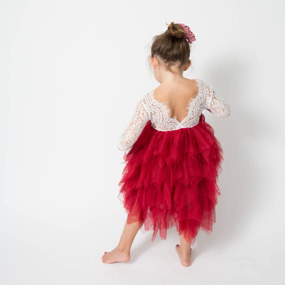 Dark red flower girl dresses online