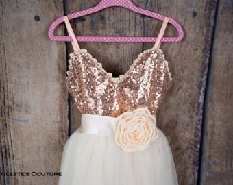 Rose Gold Flower Girl Dress, Rose Quartz Sequin Dress, Rose Gold Sequin Gown, Ivory & Blush Flower Girl Dresses, Proposal Party Dress