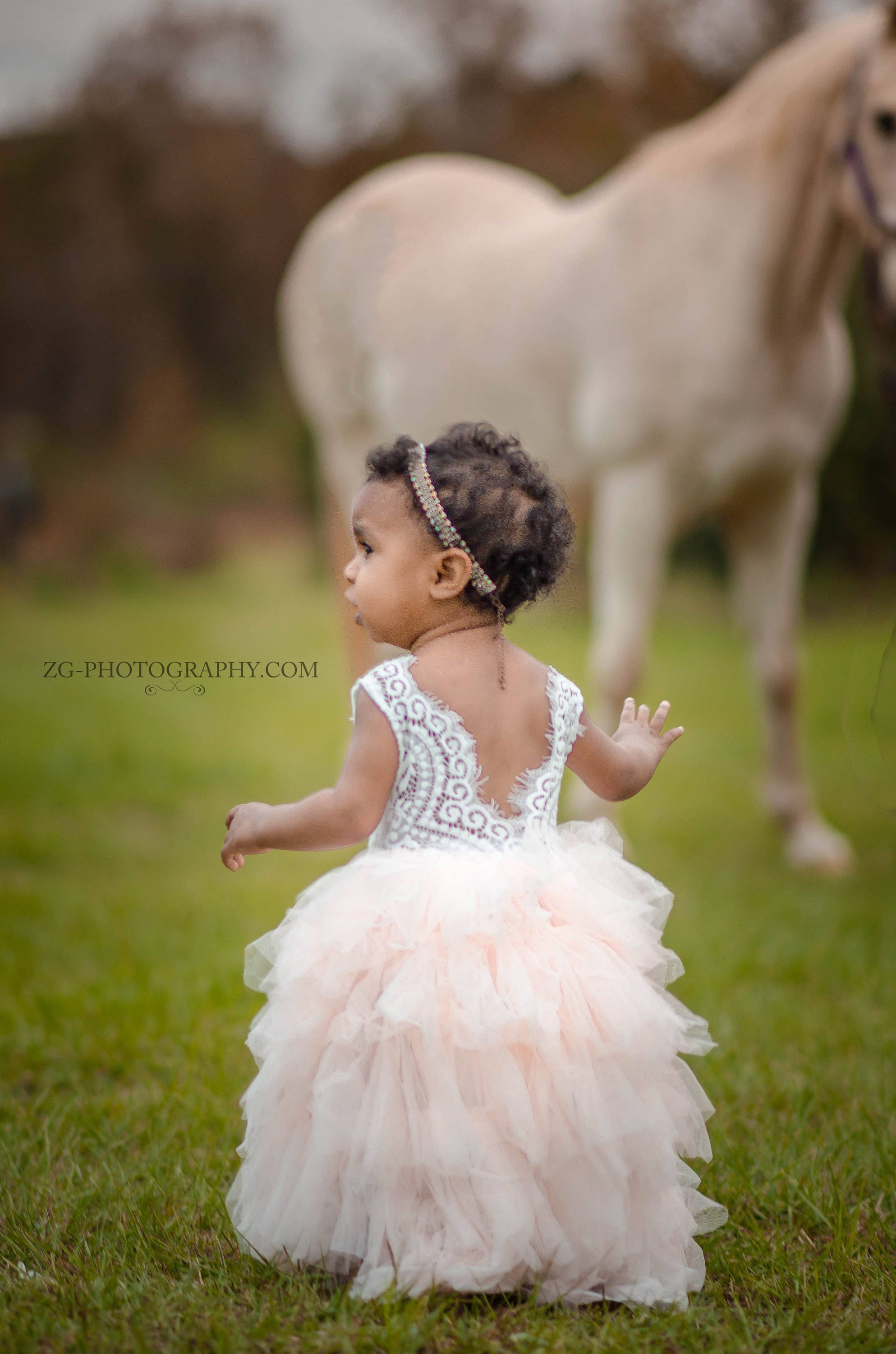 Girls Sun Dress Checkered Lace Ruffles Bohemian Blush Pink