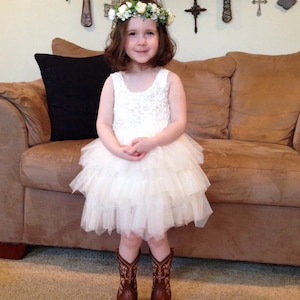 White Lace Flower Girl Dress, Ivory Tulle Wedding dress, Cream Tutu Dress, Elegant Boho Chic Beach Wedding, Flower Girl Dresses, Cake Smash