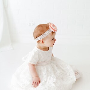 White Lace Christening Gown, Infant Baptism Dress, Unique Baby Boho Dress, Flower Girl image 8