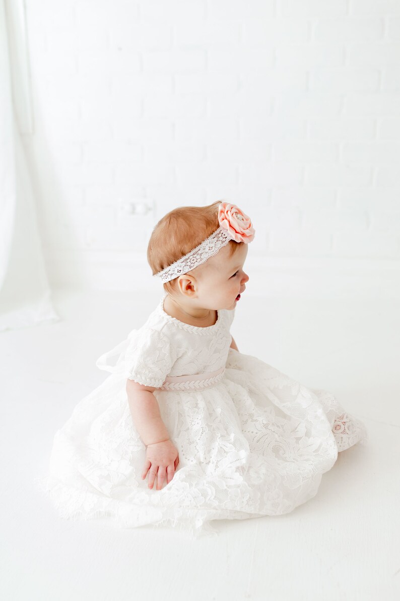 White Lace Christening Gown, Infant Baptism Dress, Unique Baby Boho Dress, Flower Girl image 8