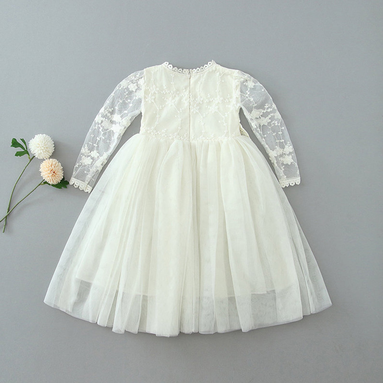 Boho Lace Flower Girl Dress Rustic Ivory Tulle Wedding Dress Etsy
