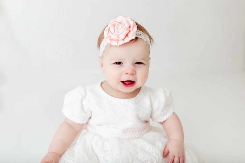 White Lace Christening Gown, Infant Baptism Dress, Unique Baby Boho Dress, Flower Girl image 5