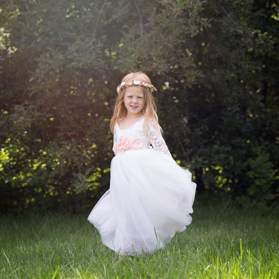 flower girl dresses beach wedding Nicolette's Couture White Lace Dress for Women, Size 6/7 main image 0