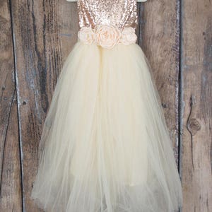 Romantic Tulle Flower Girl Dress, Boho Chic Dresses, Ivory Ball Gown, Rose Gold Sequin Dress image 4