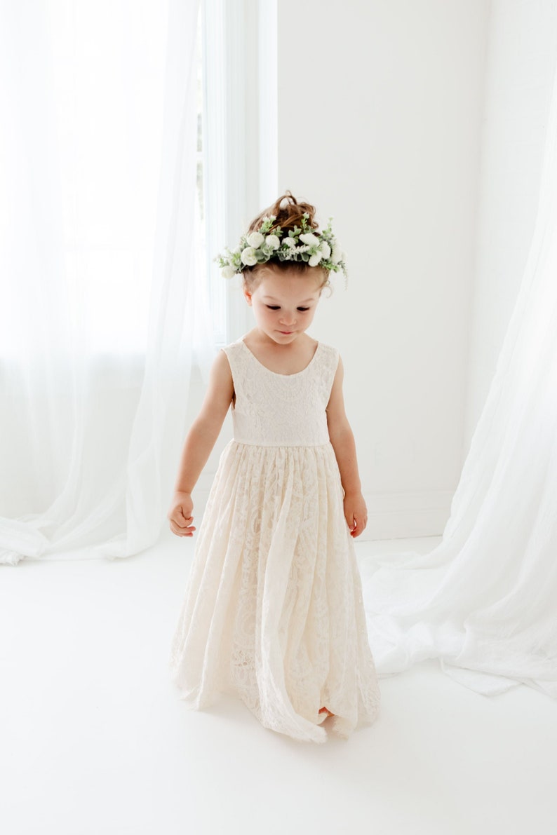 Athena Boho Flower Crown, Ivory Peony Flower Girl Halo, Bohemian Floral Wreath Headpiece for Wedding image 3