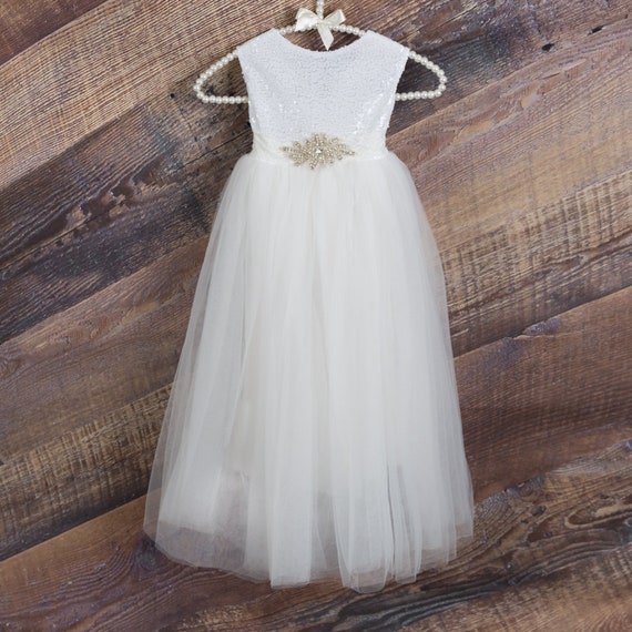 White Flower Girl Dress Short Sleeve Wedding Dress Beach Etsy