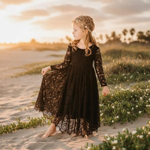 Black Boho Wedding Dress, Rustic Vintage Lace Bridal Gown, Gothic Beach Wedding Dress, Alternative Bride Dress image 1