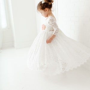White Paisley Boho Flower Girl Dress, Rustic Lace Tulle Wedding Dress for Girls, Flower Girl Proposal Outfit image 10