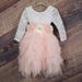 White Lace Flower Girl Dress, Blush Tulle Long Sleeve Dress, Boho Girls Spring Dresses