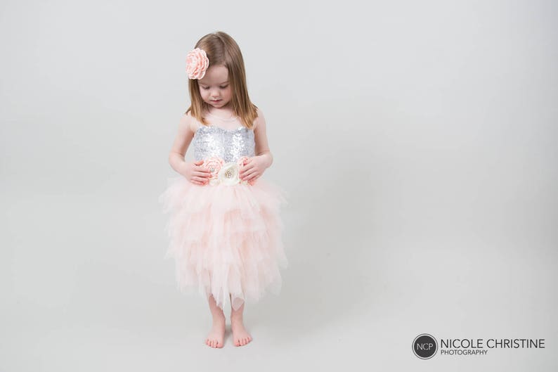 Theme Girls Lena Silver Flower Sequin Dress