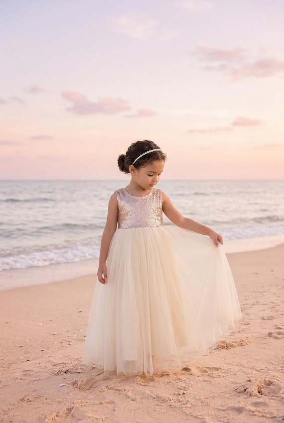 beach wedding flower girl dress Boho wedding flower girl dress, Ivory baby girl dress, Beach flower gi   Colibri Fashion Studio