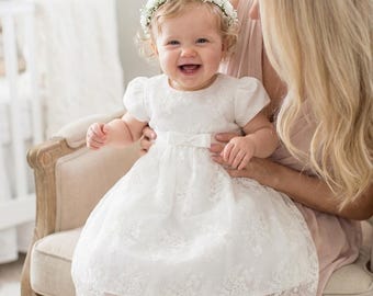 Magdalene Christening Gown, White Lace Newborn Blessing Dress, Baby Baptism Take Home Outfit, Dedication Ceremony Dress