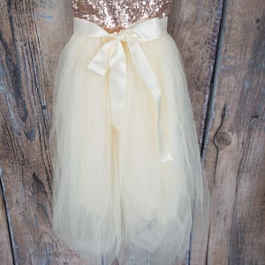 Boho Ivory Flower Girl Dress, Rose Gold Sequin Tulle Wedding Gown, Long Floor Length Ball Gown for Toddlers, Junior Bridesmaid Outfit image 3