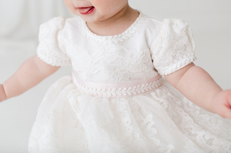 The Eve Dress Baby Girl Baptism Gown, White Lace Christening Dress, Bohemian Blessing Outfit, Infant Ceremony Dress image 5