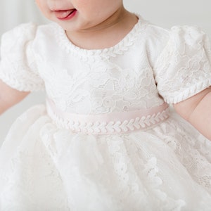 White Lace Christening Gown, Infant Baptism Dress, Unique Baby Boho Dress, Flower Girl image 1