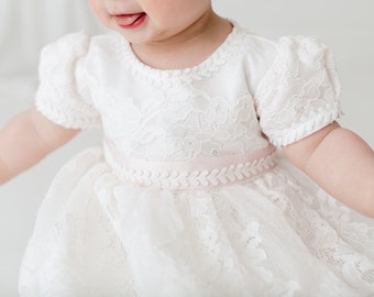 Eve White Lace Christening Gown, Infant Baptism Dress for Baby Girl, Boho Blessing Day Outfit, Flower Girl Style Ceremony Dress