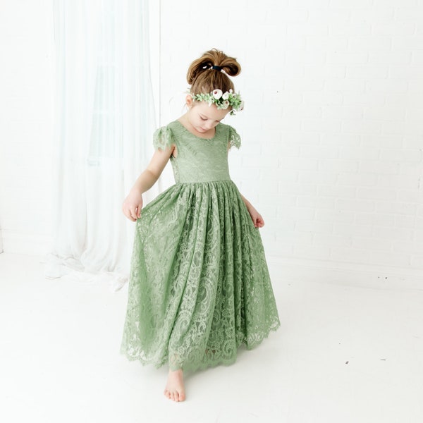 Bohemian Sage Flower Girl Dress, Rustic Green Tulle Wedding Dress, Will You Be My Flower Girl Proposal, Fern Boho Dresses