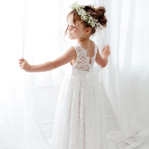 Boho Lace Flower Girl Dress, Rustic White Wedding Dress, Will You Be My Flower Girl Proposal, Bohemian Dresses image 2