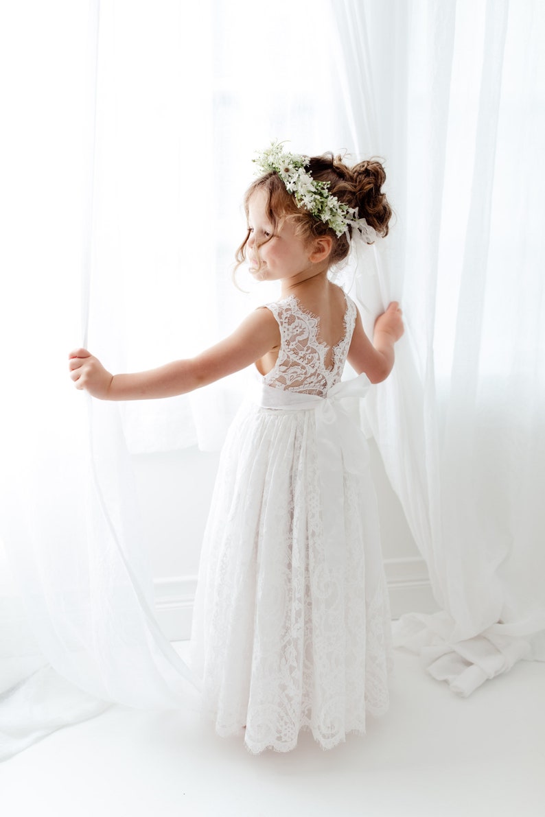 Boho Lace Flower Girl Dress, Rustic White Wedding Dress, Will You Be My Flower Girl Proposal, Bohemian Dresses image 2