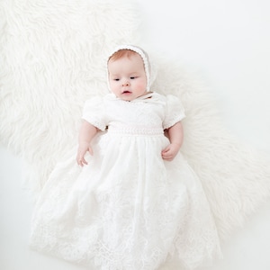 White Lace Baptismal Gown, Infant Christening Dress, Unique Baby Girl Boho Dress, Flower Girl image 4