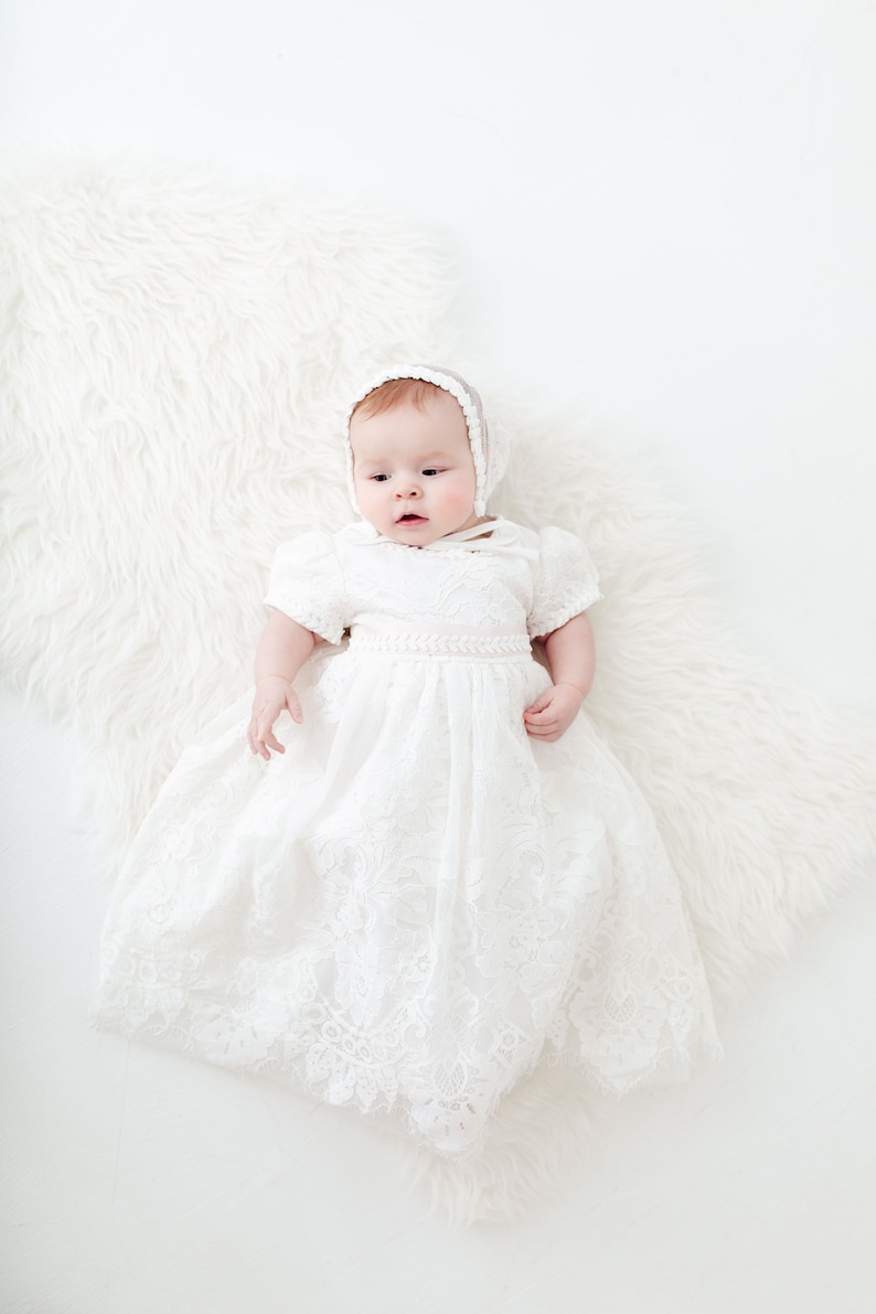 White Lace Baptismal Gown, Infant Christening Dress, Unique Baby Girl Boho Dress, Flower Girl image 4