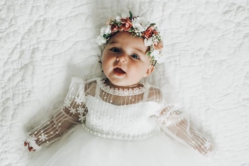 Take Home Outfit Baby Baptism Dress White Lace Infant Christening Gown Long Sleeve Newborn Tulle Flower Girl Boho Chic Blessing