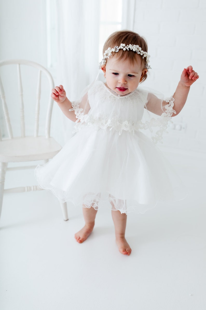 White Christening Gown Baby Capelet Boho Tulle Flower Girl | Etsy