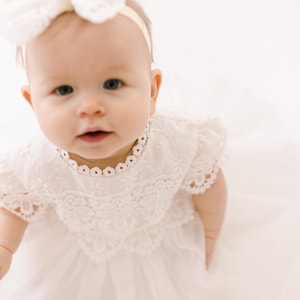Lace Christening Gown, White Baptism Dress, White Flower Girl Dress, Boho Linen Christening Dress image 5