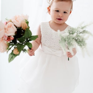 Satin Christening Gown, Newborn Baby Baptism Dress, Tulle Flower Girl Dresses image 10