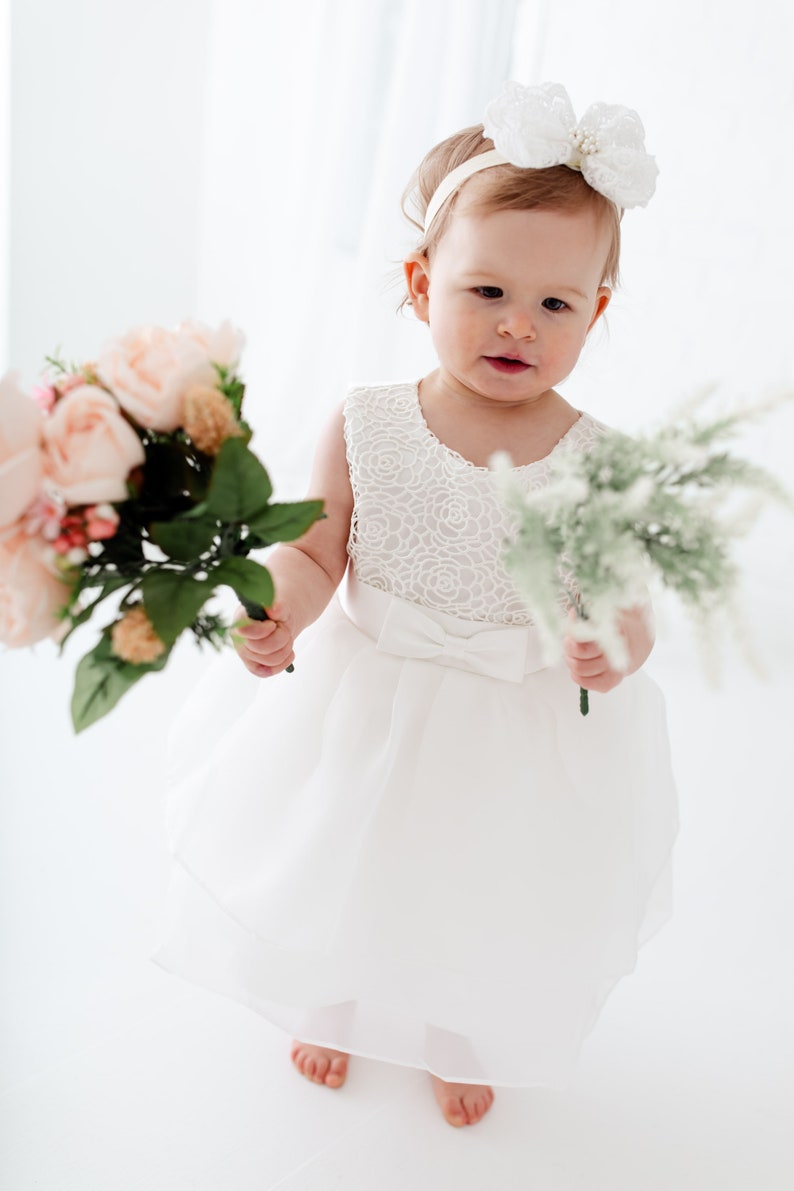 Satin Christening Gown, Newborn Baby Baptism Dress, Tulle Flower Girl Dresses image 10