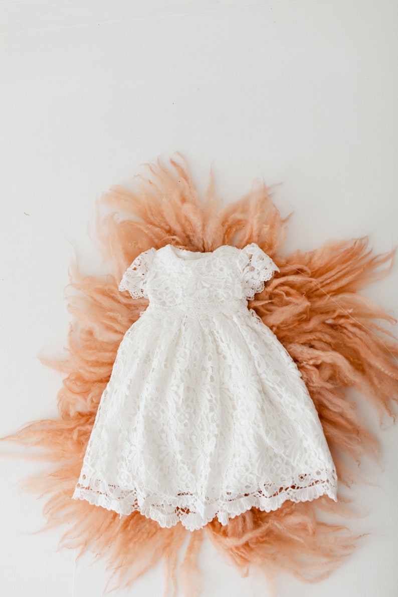 Newborn Lace Christening Gown for Baby Girl, Elegant Baptism Dress, White Blessing Day Outfit, Infant Dedication Ceremony Dress image 5