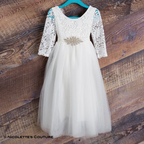 Floor Length Flower Girl Dress Long Sleeve Wedding Gown Etsy