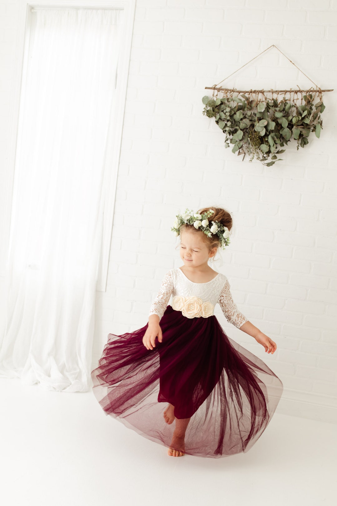 White and wine on sale flower girl dresses
