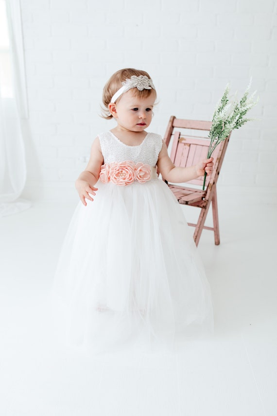 White Tulle Flower Girl Dress, Floor Length White