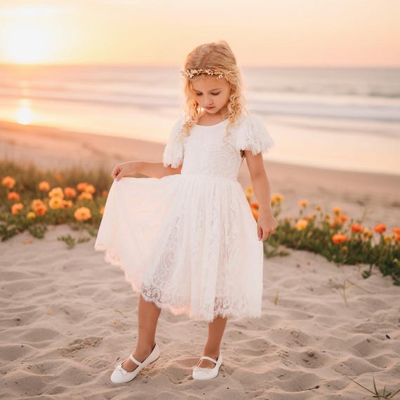 Boho White Lace Flower Girl Dress, Rustic Tulle Wedding - Etsy Boho White Lace Flower Girl Dress, Rustic Tulle Wedding - Etsy