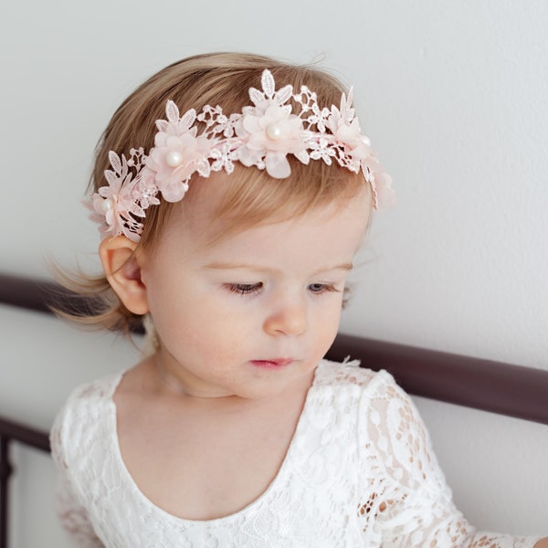 Flower Girl Halo, Lace Baby headband, Flower Crown, Boho Floral Halo