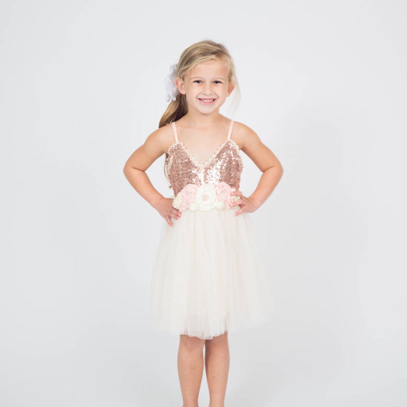 rose gold sequin flower girl dress