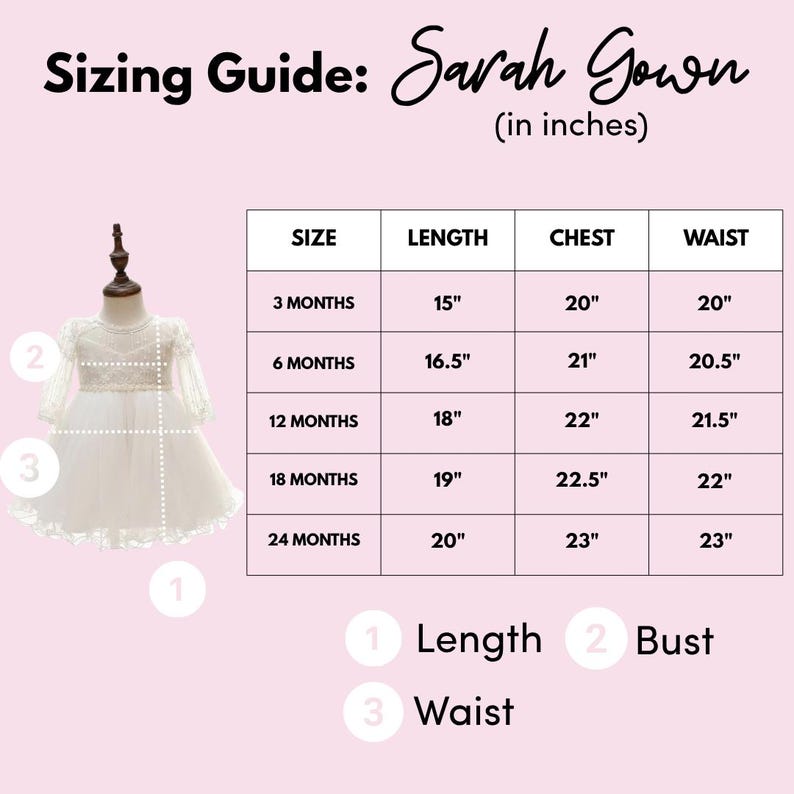 The Sarah Dress Baby Girl Baptism Gown, White Lace Christening Dress, Long Sleeve Bohemian Blessing Outfit, Infant Flower Girl Dress image 3