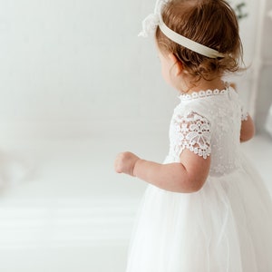White Lace Christening Gown, Infant Baptism Dress, Unique Baby Boho Dress, Flower Girl Dress image 9