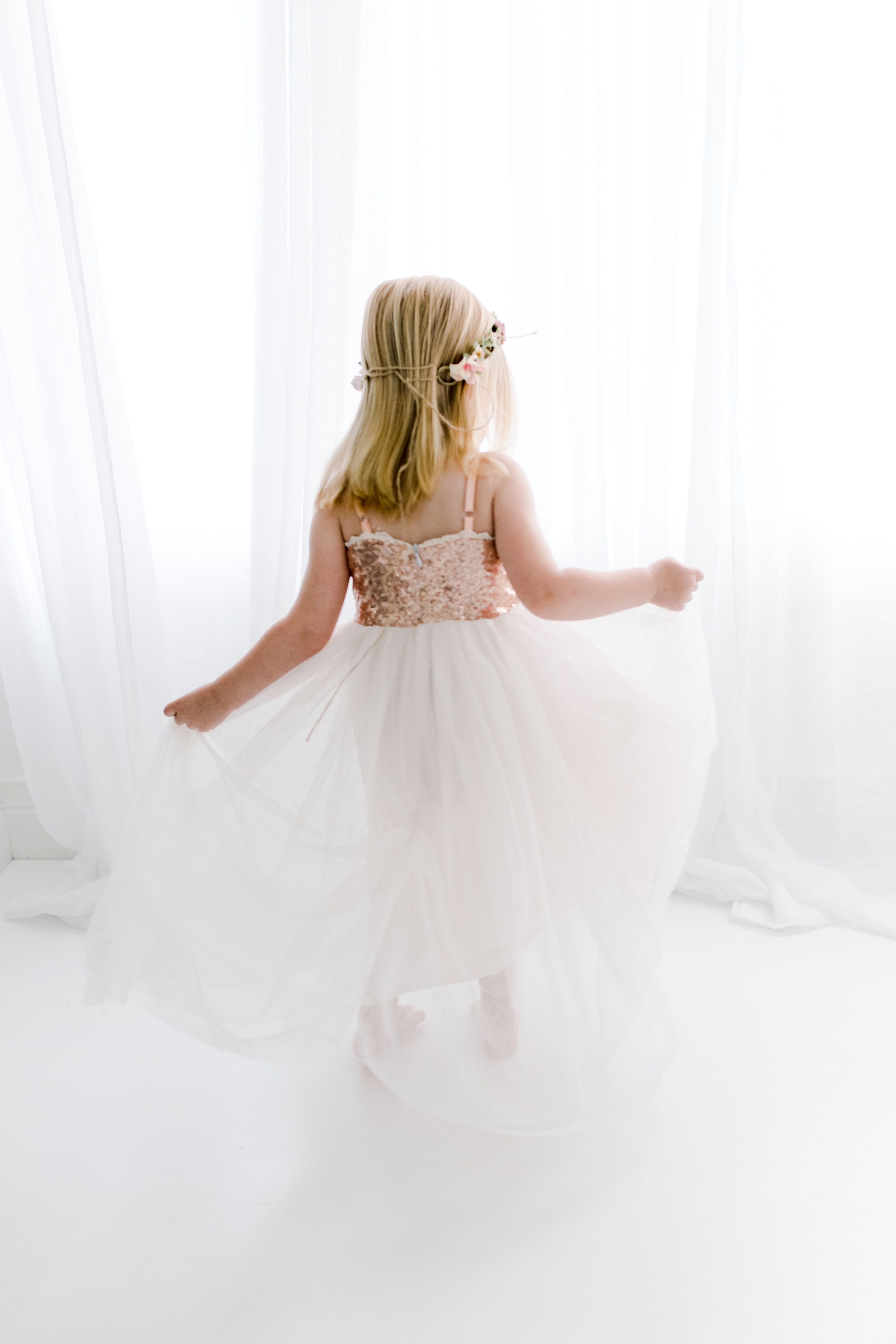 Rose Gold Flower Girl Dress Ivory Tulle Wedding Dress Etsy