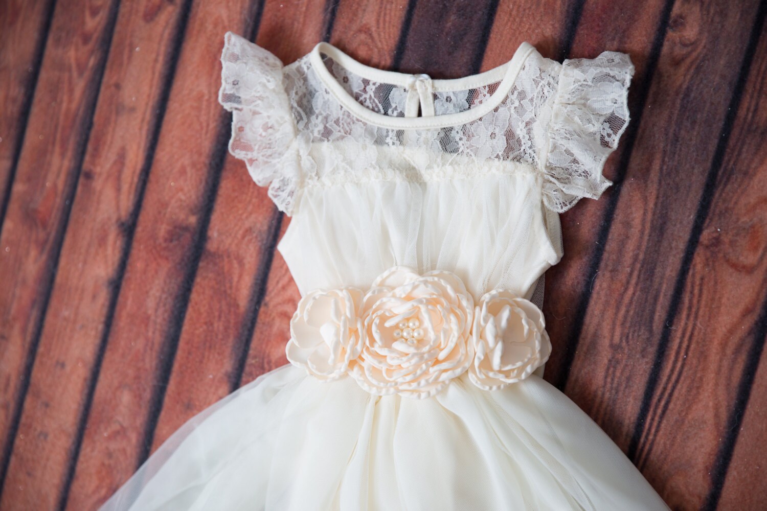 Ivory Crochet Flower Girl Dress, Cream Tulle, Lace Wedding Gown, Boho…