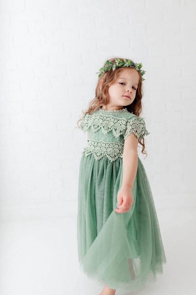 Mint Green Lace Flower Girl Dress Romantic Moss Toddler Tulle Etsy