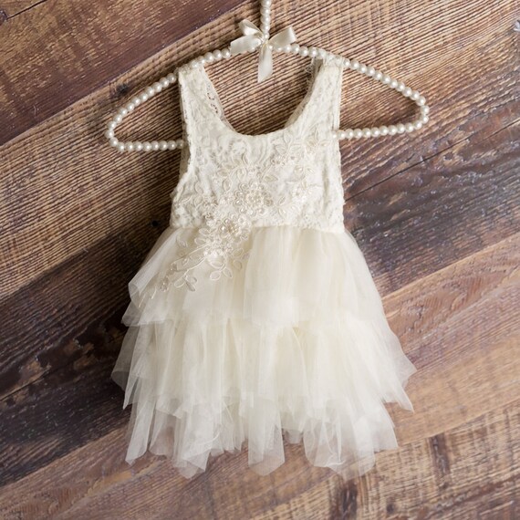 cream lace flower girl dress