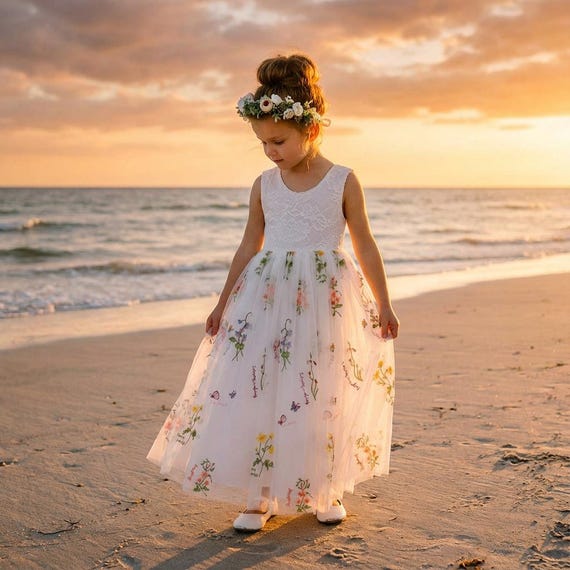 boho flower girl dresses Kismissal Girls Dress Tulle Backless Ruffle Summer Flowy Party Maxi Gown Holiday Beach Wedding: Clothing, Shoes & Jewelry Our sleeveless lace Boho style dress with V Sleeveless Lace Boho Flower Girl