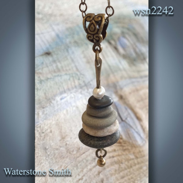 Waterstone Smith Stacked Stone Necklace, - pearl & lake stones Cairn