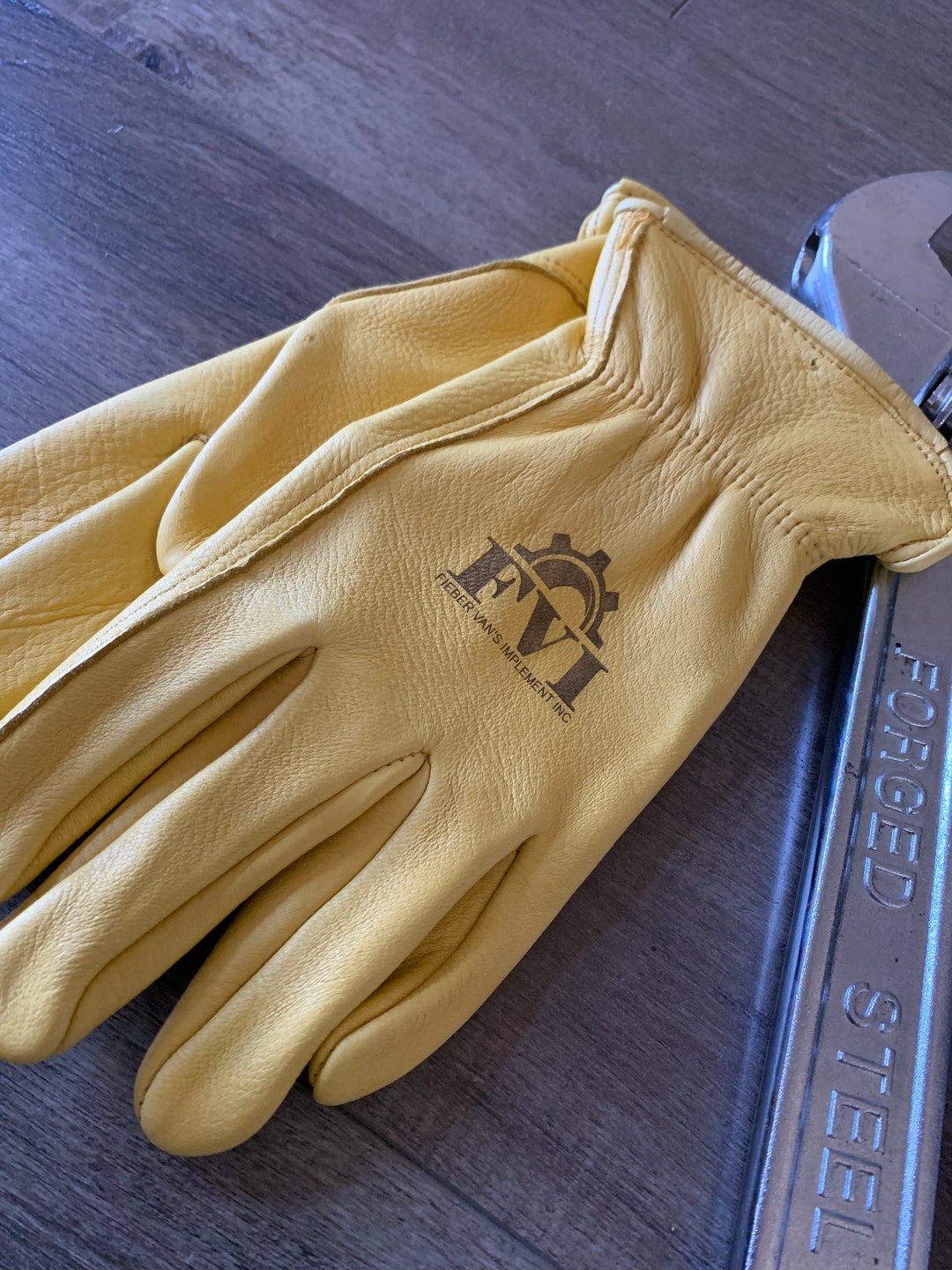 Custom Engraved Branded Logo Leather Work Gloves for Business, Company